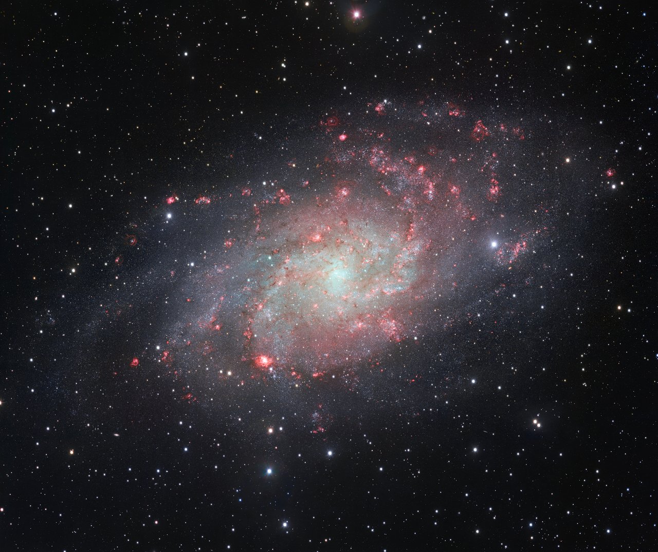 The spiral arms of Messier 33, softly tinted blue and fading into the surrounding night sky.